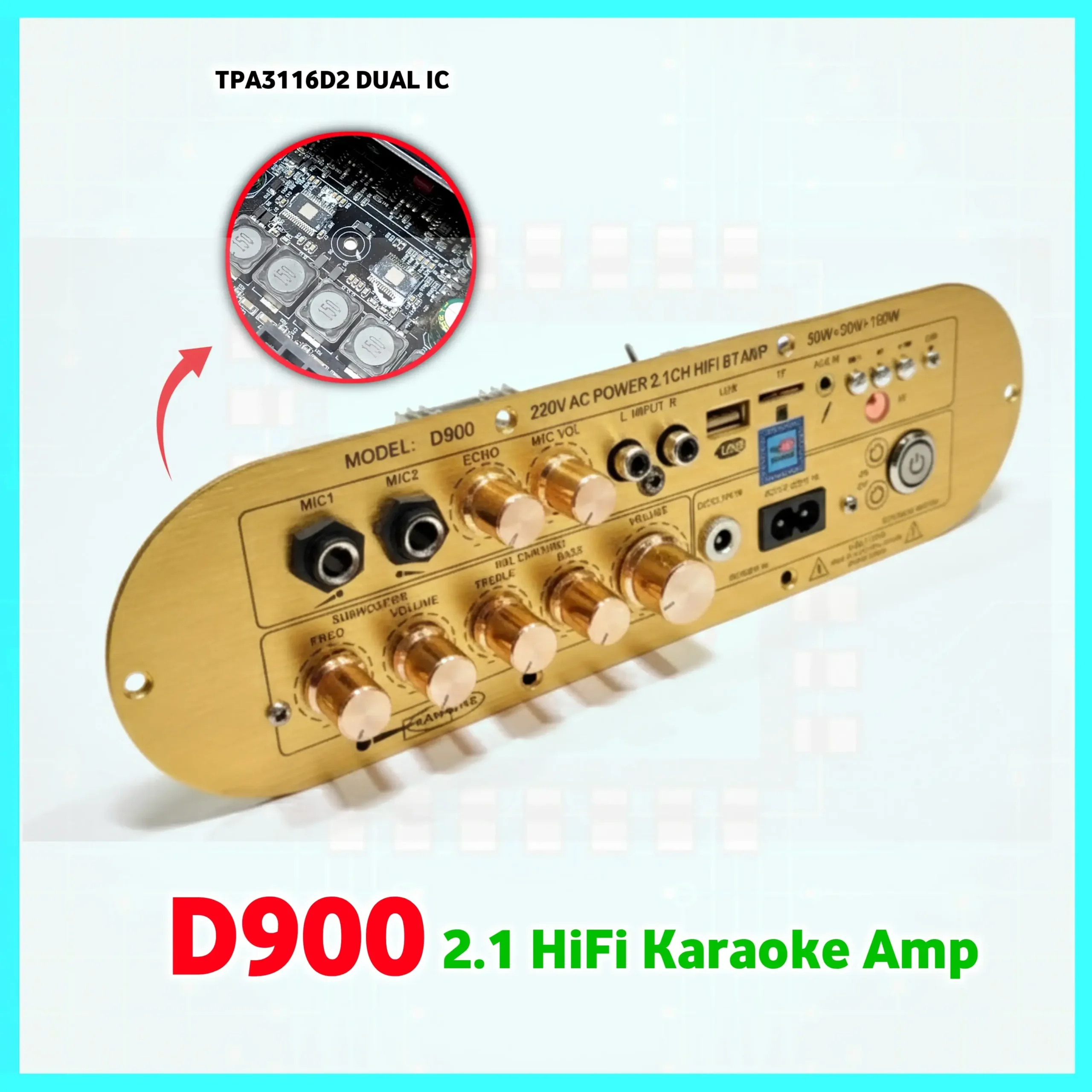 P2oEhSsS D900 TPA3116D2 2.1 HiFi Audio Amplifier with Karaoke 220V Operating And 12-24V - Image 1