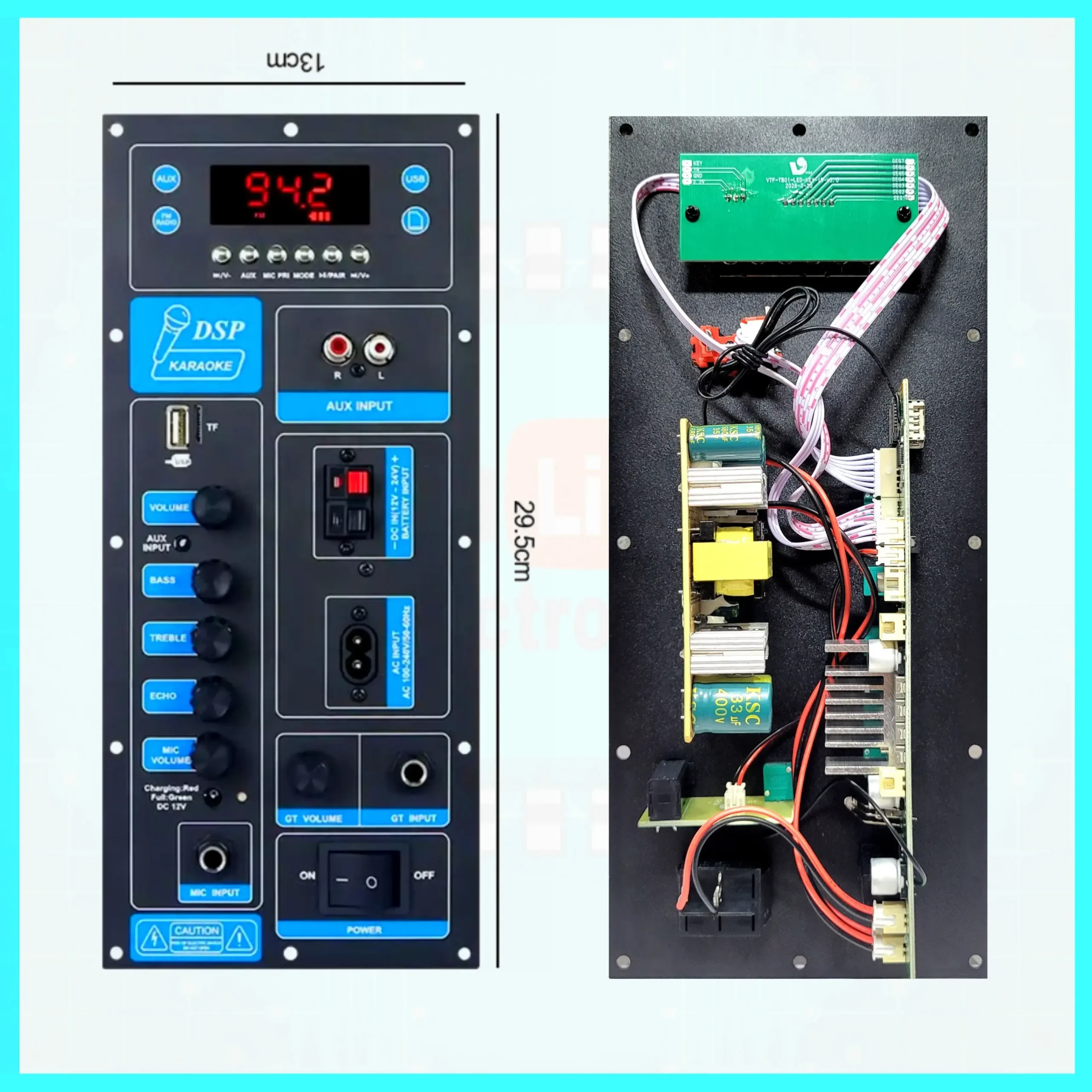 RJmGjVcb Vire-TB02 2*50W Stereo Plate Amplifier With Karaoke Function And Guitar Input 12-24V DC & 220V Operating - Image 1