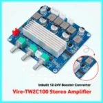 Vire-TW2C100 TPA3116 Stereo Amplifier Bass Treble And DC Booster Converter Inbuilt 12-15V DC