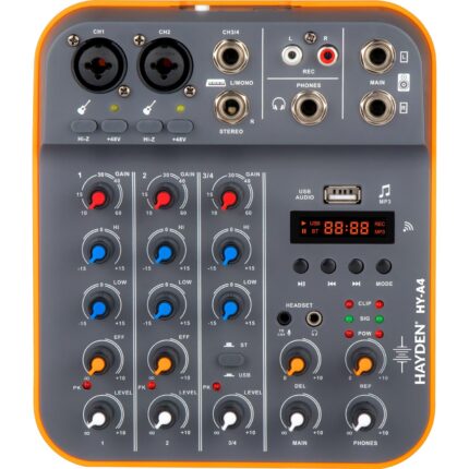 HAYDEN HY-A4 | 4-Channel Pro Audio Mixer With Bluetooth, USB MP3, 48V Phantom, Live Out & Recording for Podcast, Karaoke, DJ & Streaming